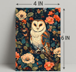 Barn Owl Amid Enchanted Flora: Artistic Animal Poster