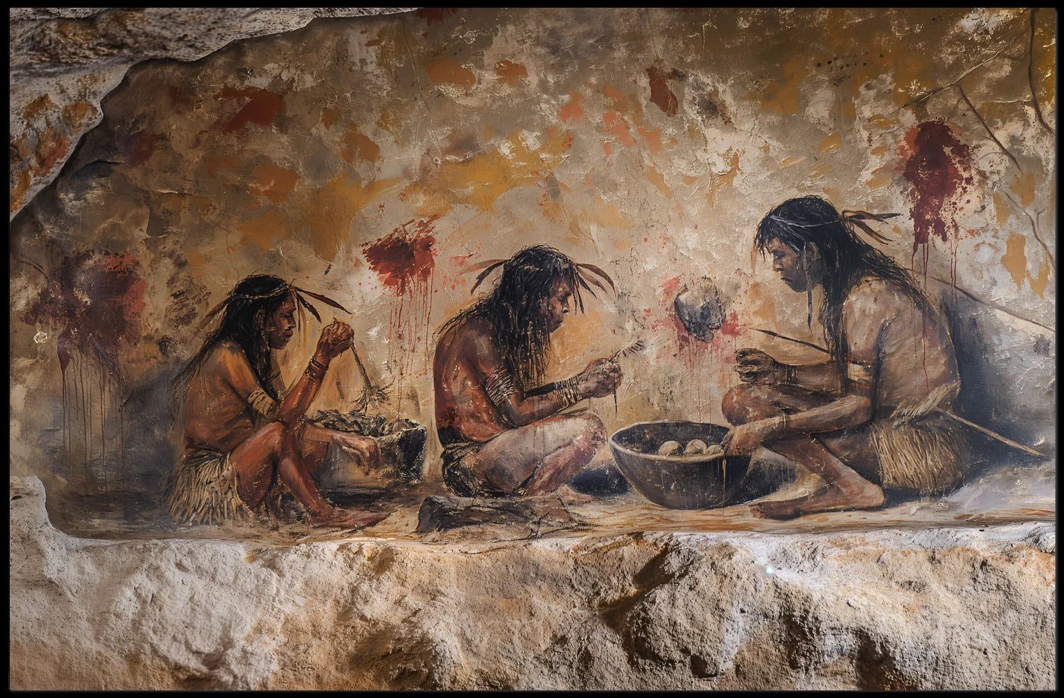 Ancient Cave Art Poster: Prehistoric Communal Scene