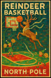 Reindeer Basketball at the North Pole Poster