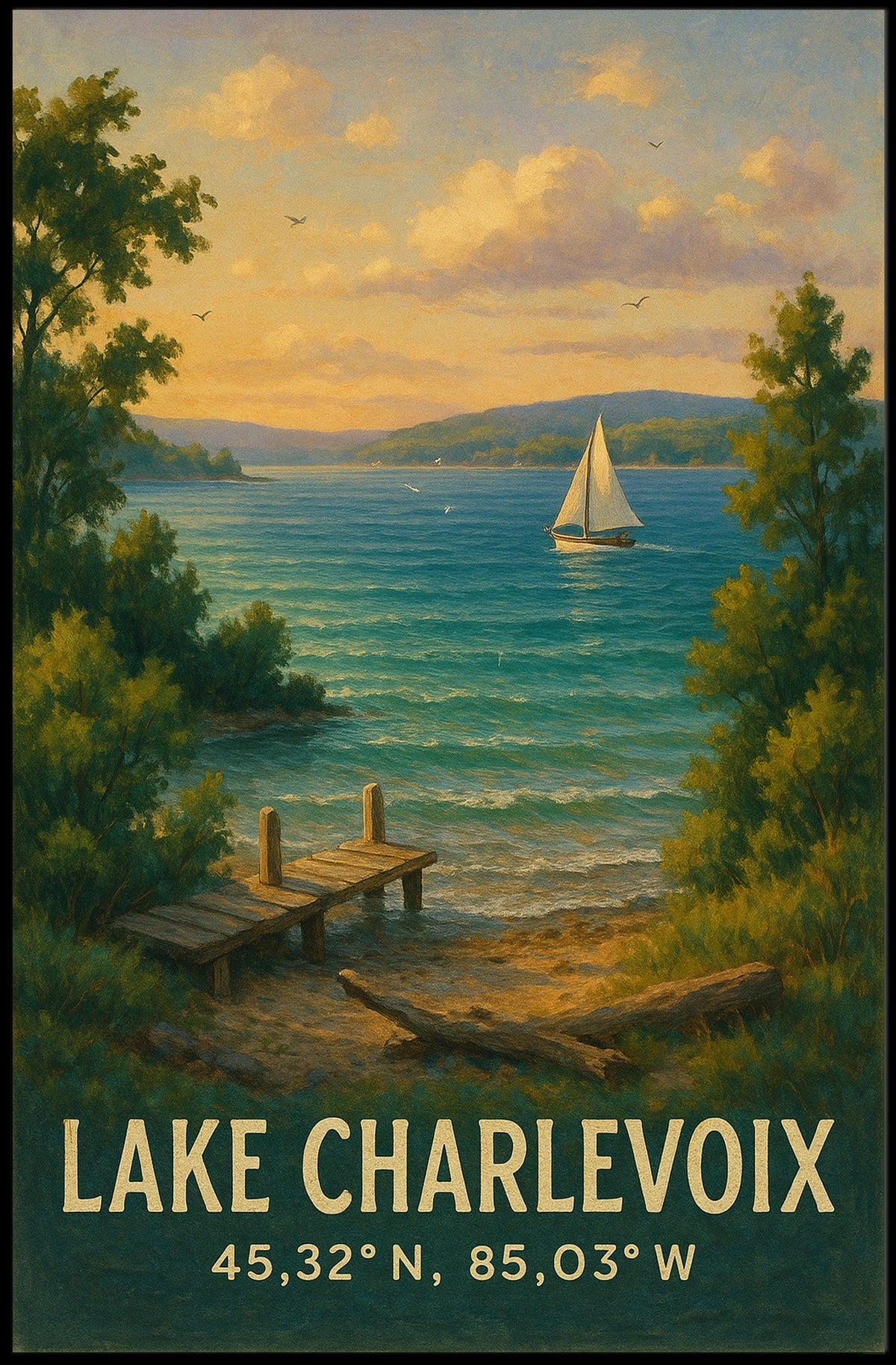 Lake Charlevoix Scenic Travel Poster