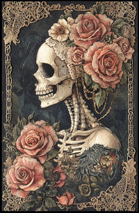 Skull and Roses Floral Elegance Artistic Poster