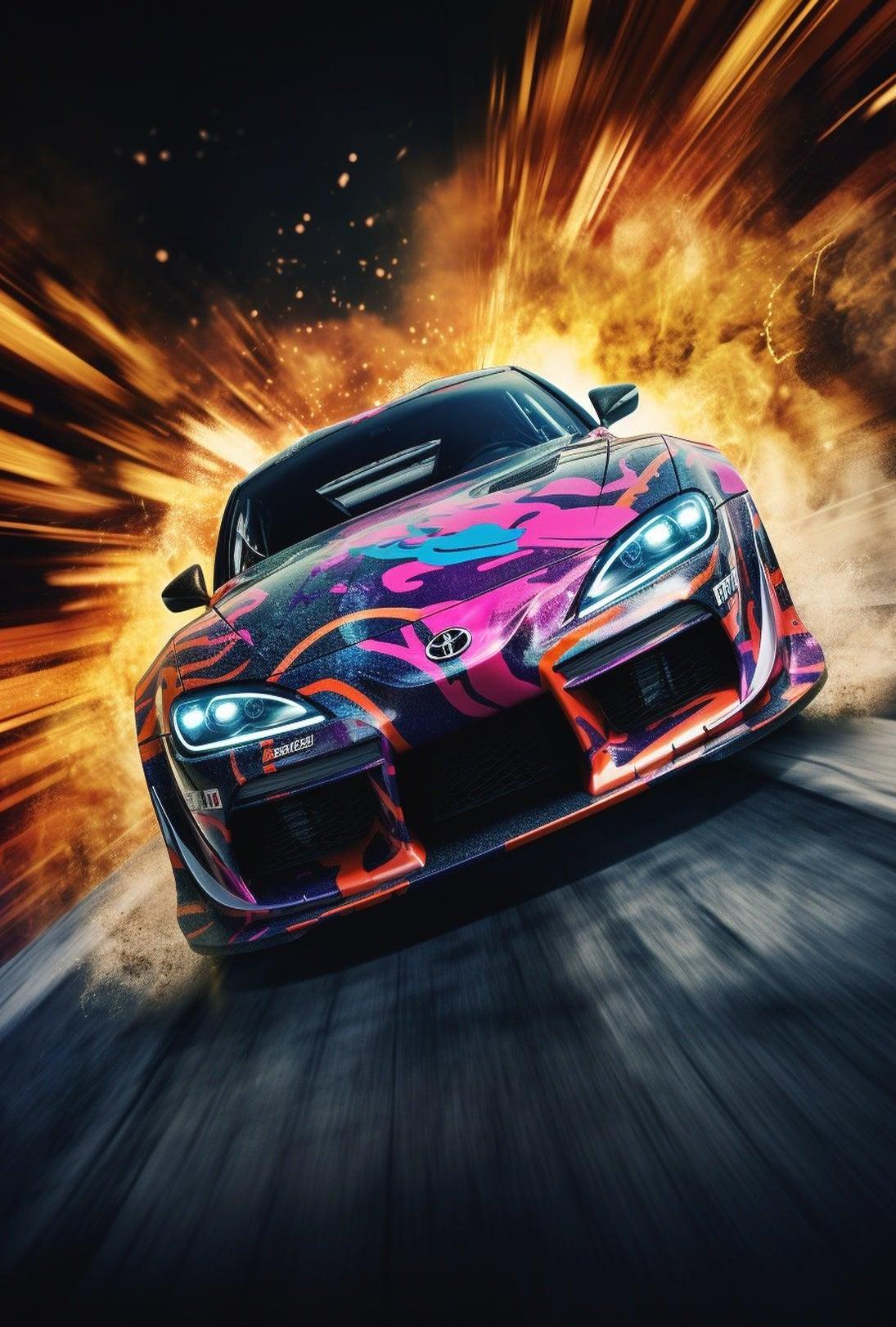Speed and Power Multicolored Sports Car Poster