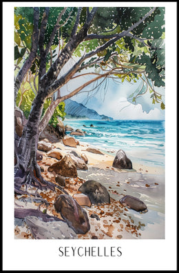 Secluded Seychelles Beach Scenery Travel Poster PosterGoat