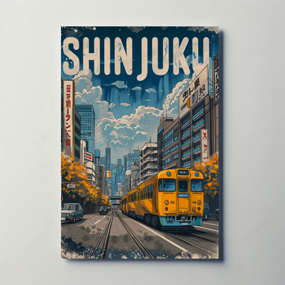 Shinjuku Tokyo Yellow Train Street City Travel Poster