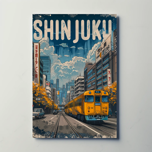 Shinjuku Tokyo Yellow Train Street City Travel Poster