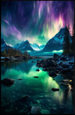 Northern Lights Over Mountain Landscape Poster