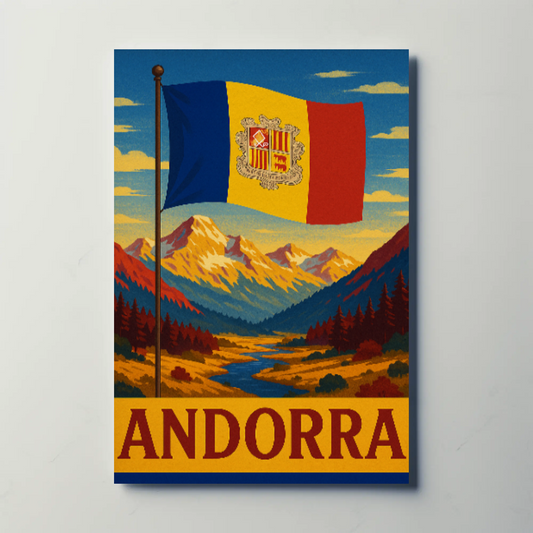 Vintage Andorra Mountain Landscape Travel Poster