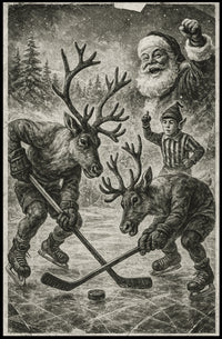 Whimsical Reindeer Ice Hockey Winter Sports Poster