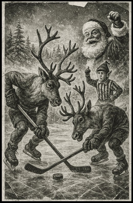Whimsical Reindeer Ice Hockey Winter Sports Poster