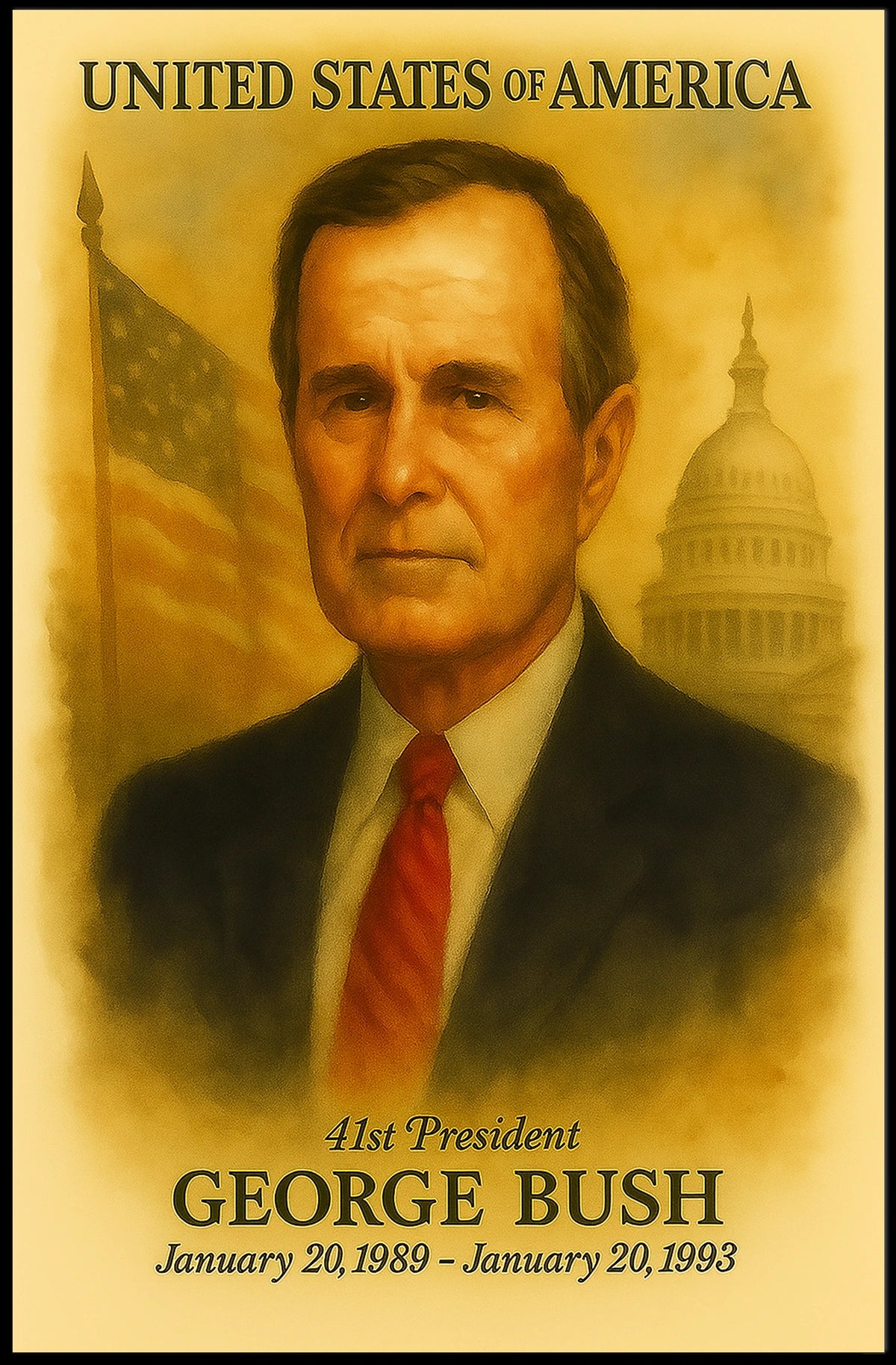 George H. W. Bush 41st President of the United States Vintage Watercolor Poster