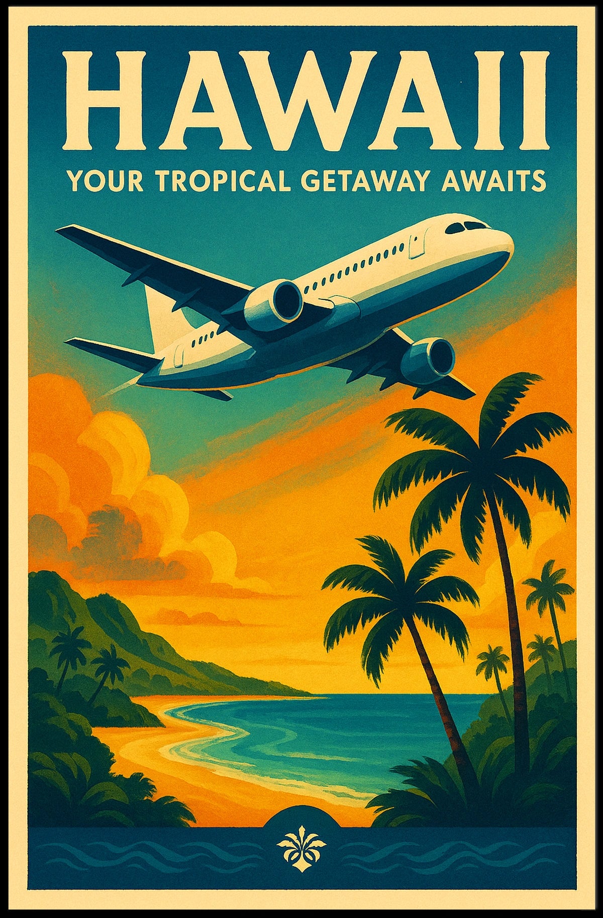 Hawaii Tropical Adventure Vintage Travel Poster