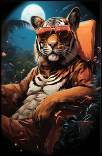Lush Tropical Tiger Sitting Sunglasses Animal Poster