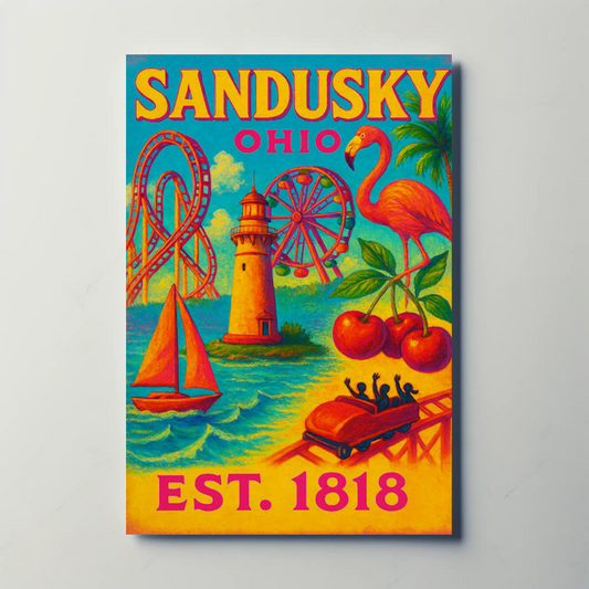 Sandusky Ohio Roller Coaster Lighthouse Flamingo Poster Poster