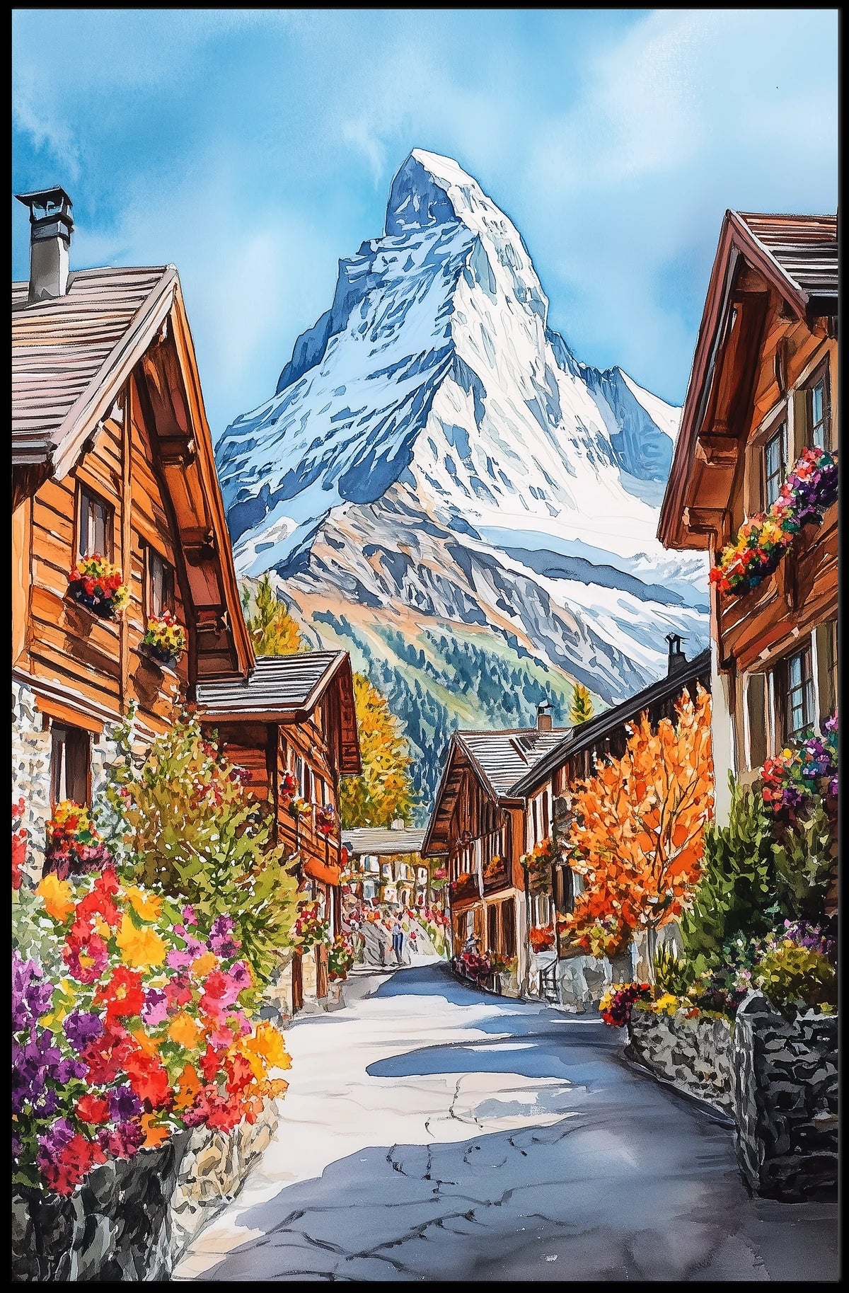 Switzerland Zermatt Matterhorn Mountain Village View Poster