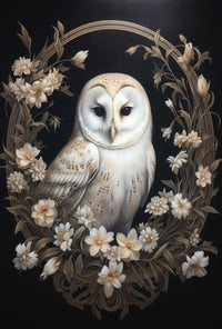 Barn Owl and Floral Wreath Animal Poster