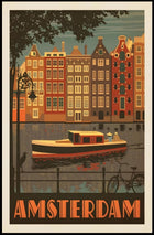 Amsterdam Vintage Travel Poster Depicting Retro Canal Scene