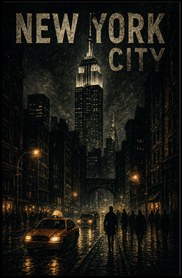 Empire State Building Night Poster Vintage Wall Art