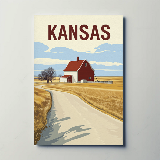 Kansas Barn Roadscape Vintage Poster