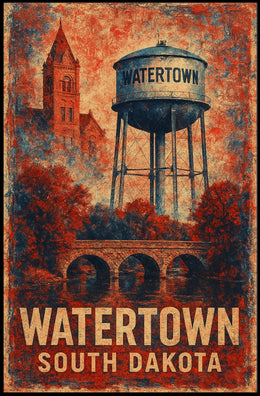 Watertown South Dakota Vintage Water Tower Retro Poster