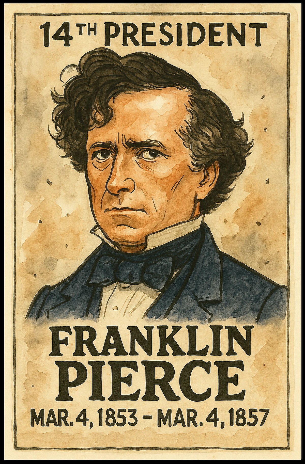 Franklin Pierce 14th President of the United States Exaggerated Cartoon Sketch Poster