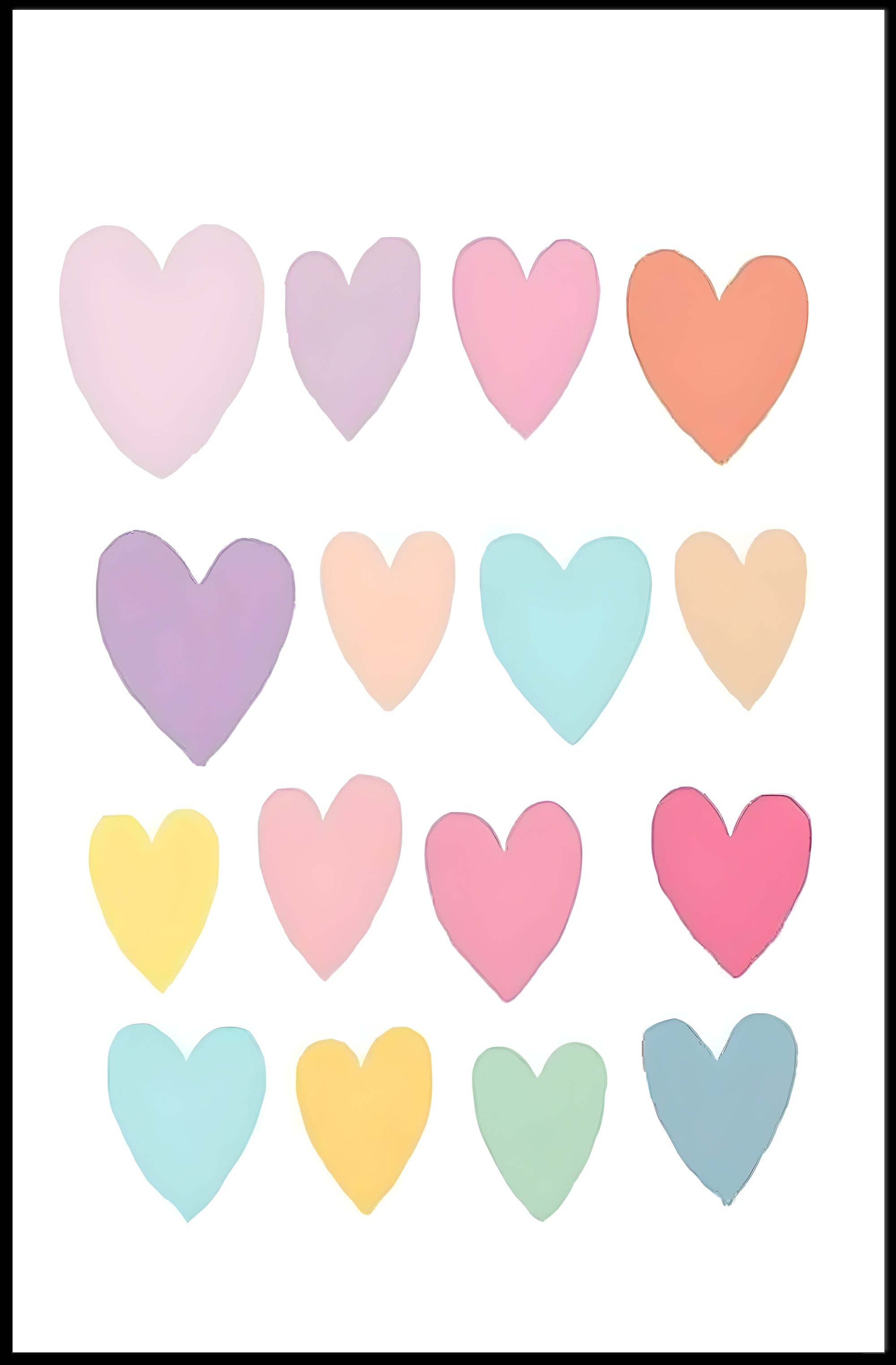 Pastel Hearts Poster Vintage Romantic Wall Art Print