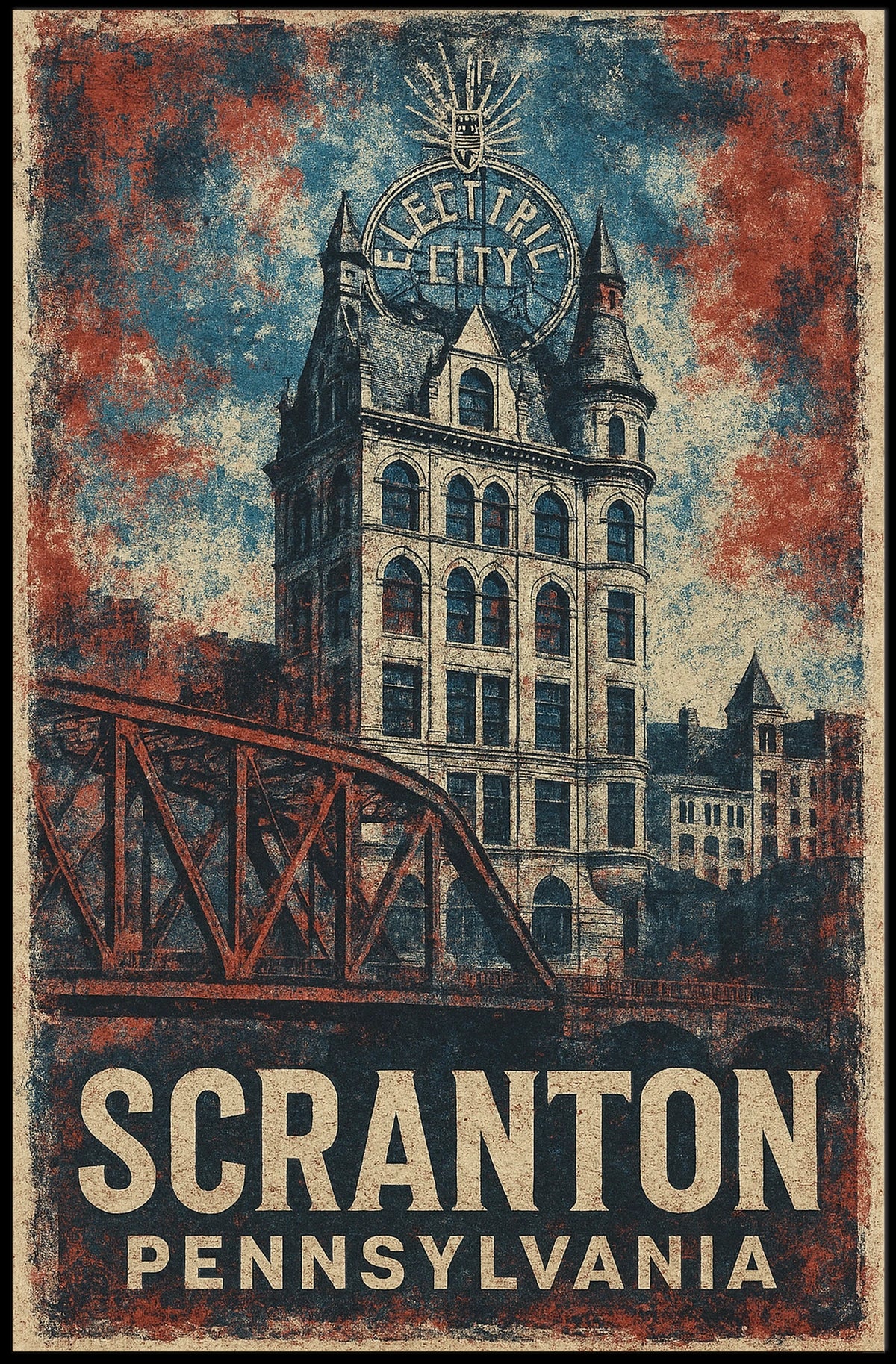 Scranton Electric City Vintage Heritage Art Nouveau Poster