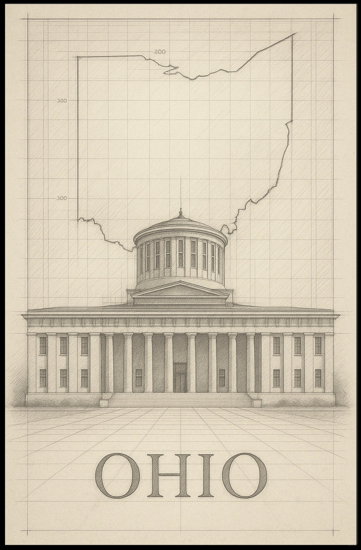 Ohio State Capitol Blueprint Poster