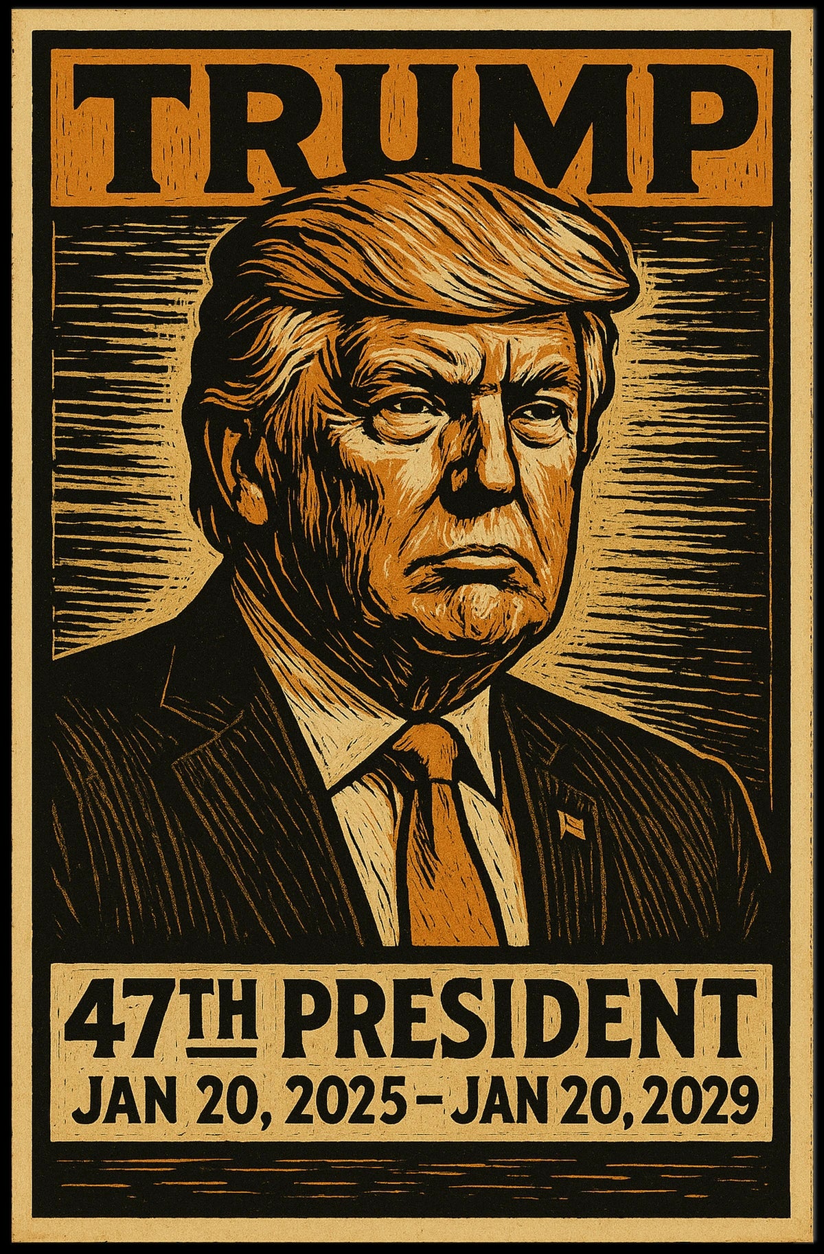 Determined Resolve Donald Trump Leadership Woodcut Vintage Style Patriotism Portrait Poster
