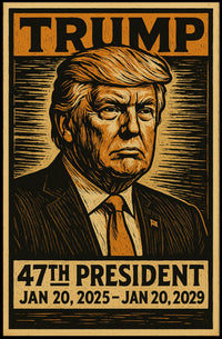 Determined Resolve Donald Trump Leadership Woodcut Vintage Style Patriotism Portrait Poster