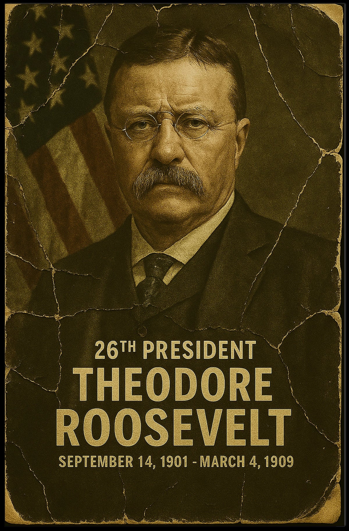 Theodore Roosevelt 26th President of the United States Damaged Photograph Poster