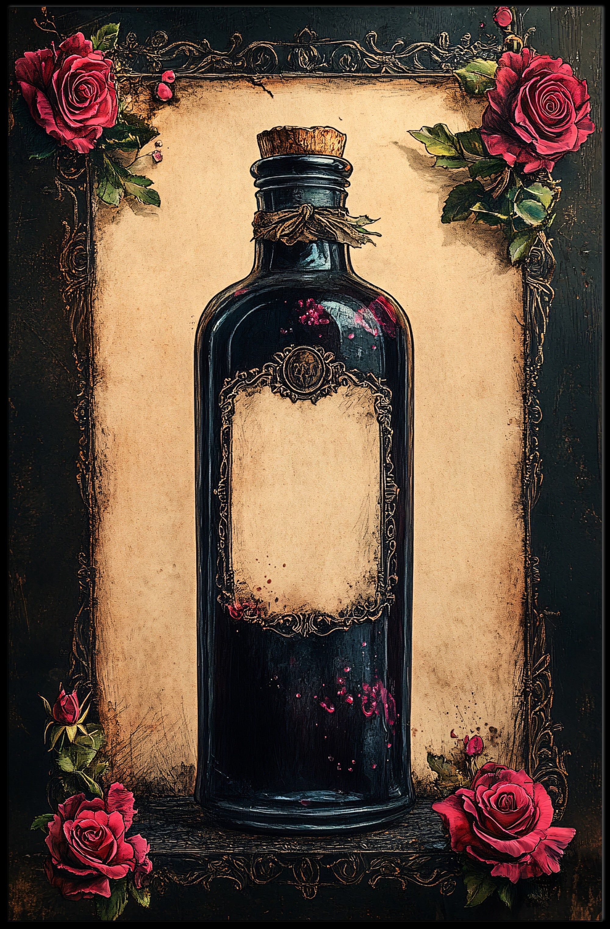 Vintage Potion Bottle With Roses Vintage Poster