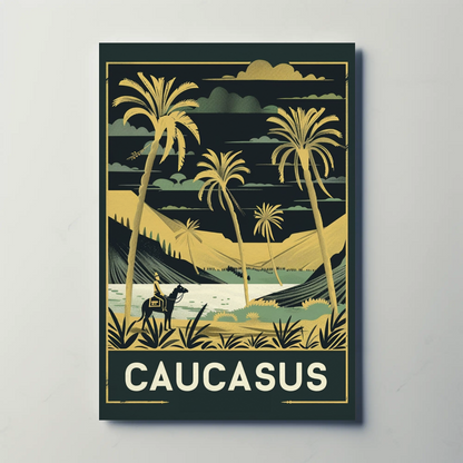 Caucasus Desert Palms Camel Rider Landscape Vintage Travel Poster