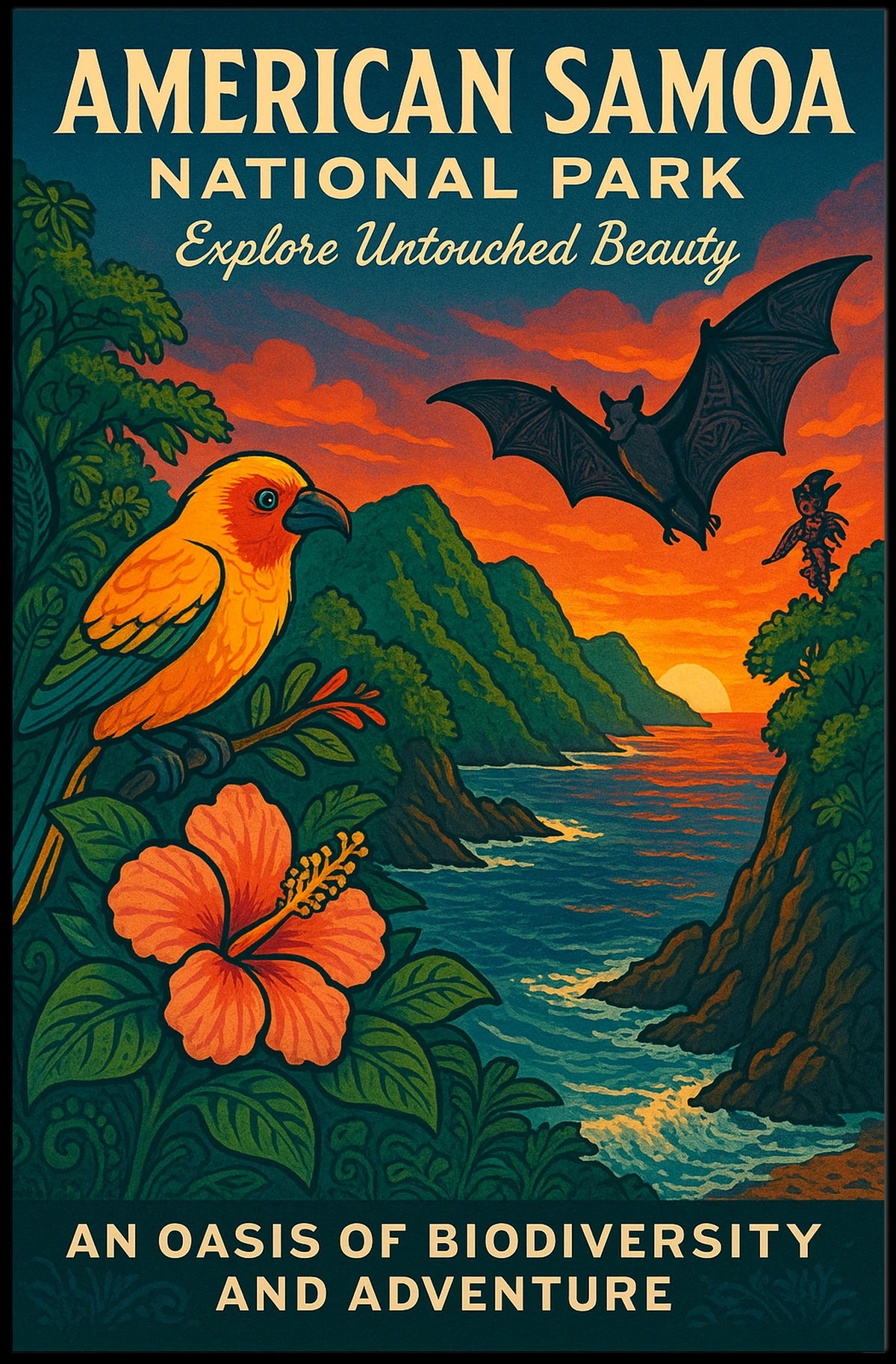 American Samoa National Park Vibrant Scenic Travel Poster