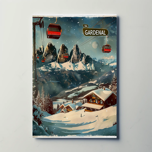 Val Gardena Italy Ski Resort Winter Travel Poster