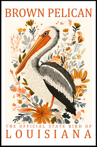Brown Pelican Louisiana Nature Art Poster Print