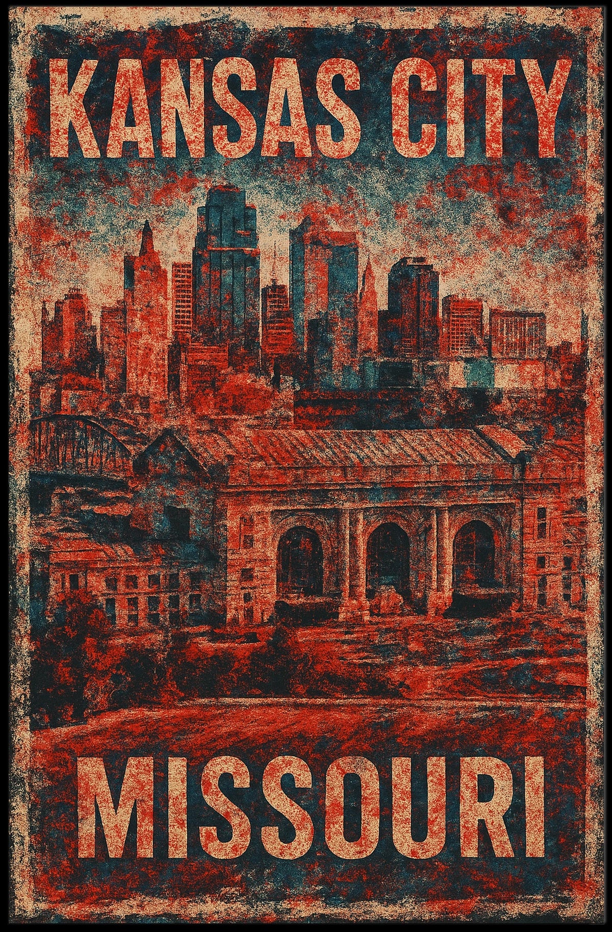 Kansas City Vintage Skyline Collector Poster