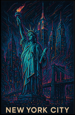 New York City Neon Art Poster Modern City Skyline Wall Art