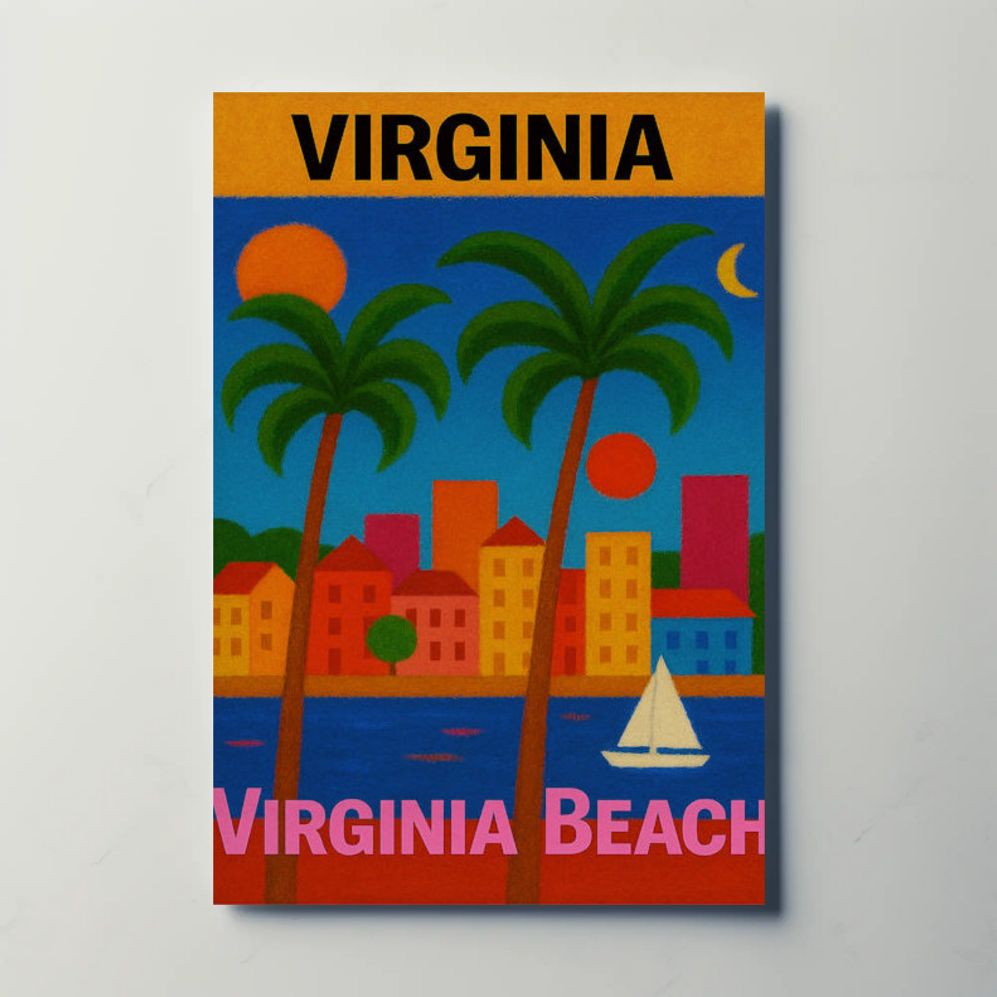 Virginia Beach Colorful Palms Cityscape Sunset Travel Poster