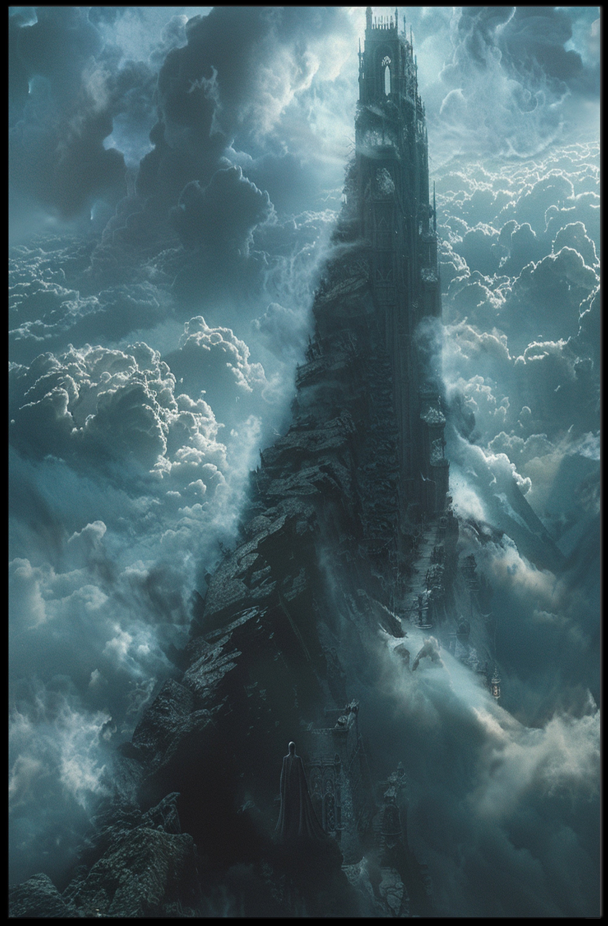 Towering Gothic Fortress in Dark Fantasy Poster PosterGoat