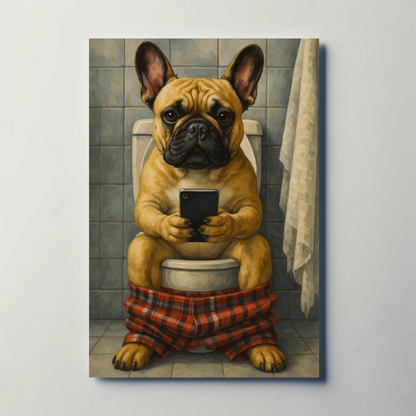 French Bulldog Pooping Vintage Poster