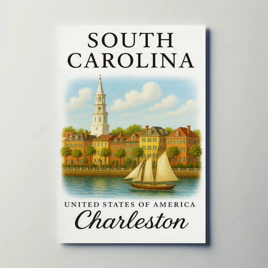 Charleston Waterfront With Sailboat Illustration Travel Poster