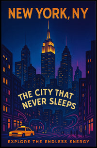 New York City Skyline At Night Poster Modern Wall Art