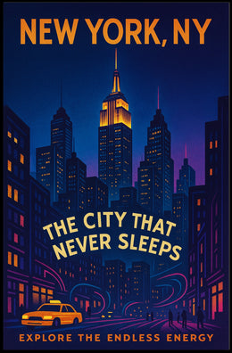 New York City Skyline At Night Poster Modern Wall Art