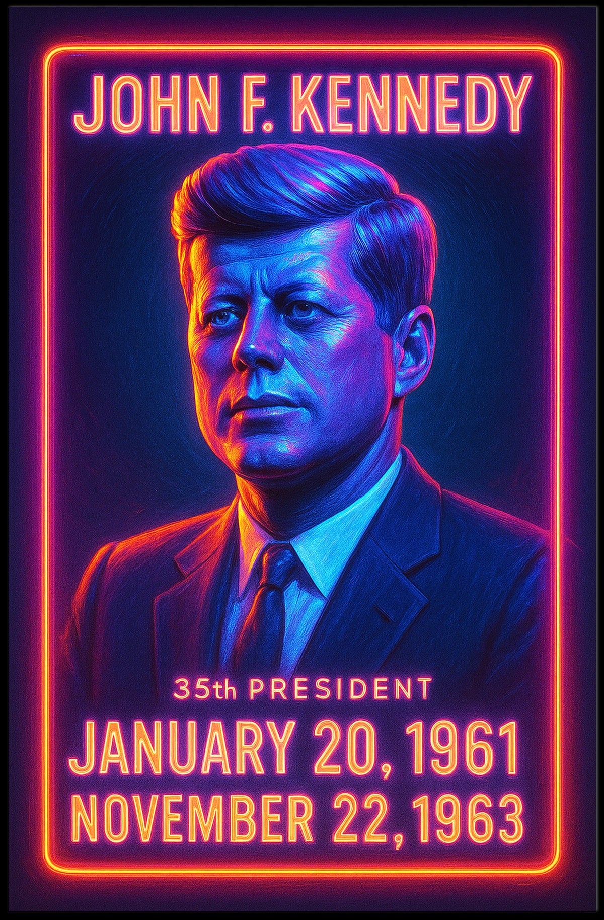 John F Kennedy Vintage Portrait Patriotic 35th Poster