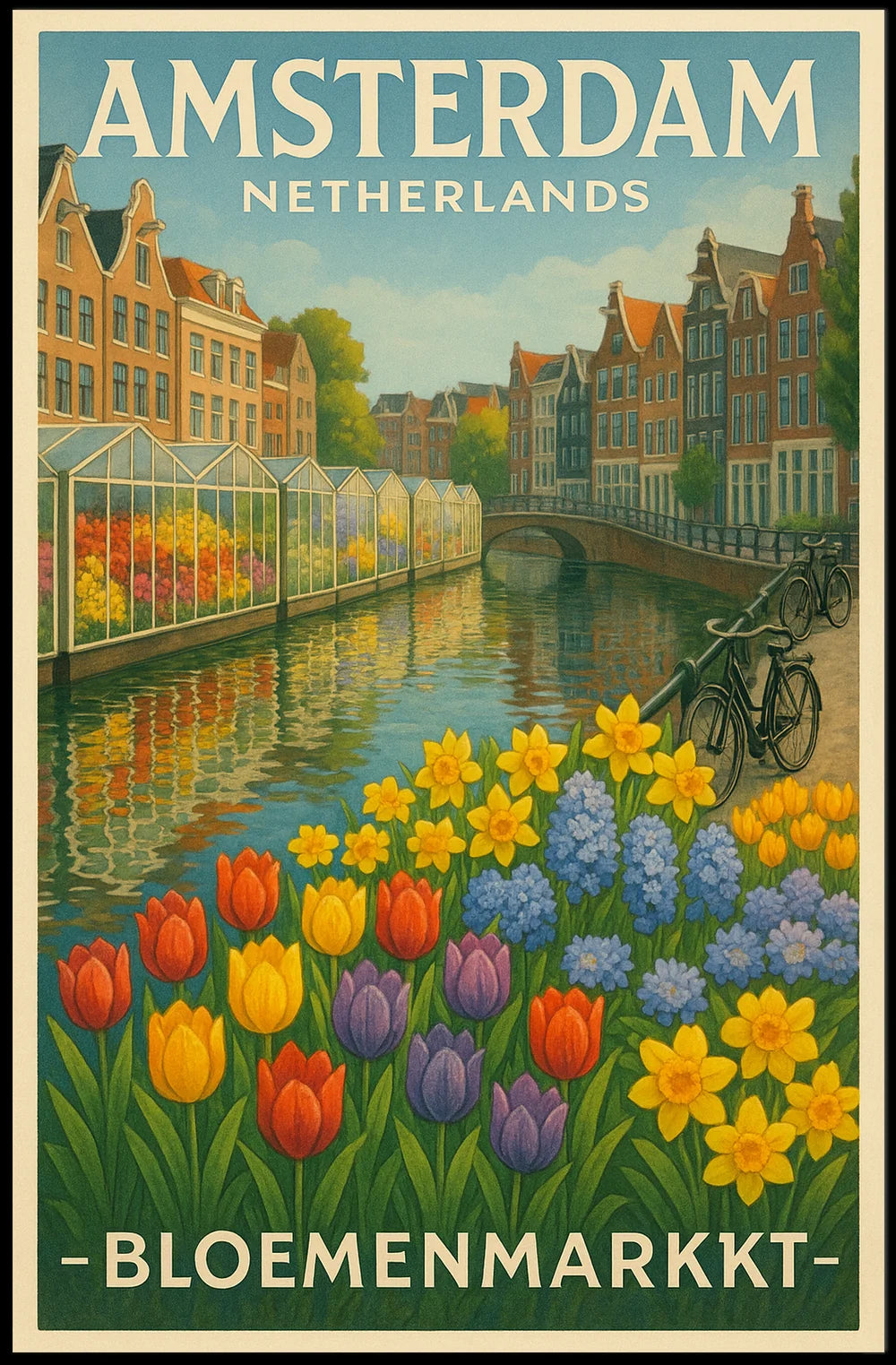 Vintage Dutch Flower Market Poster