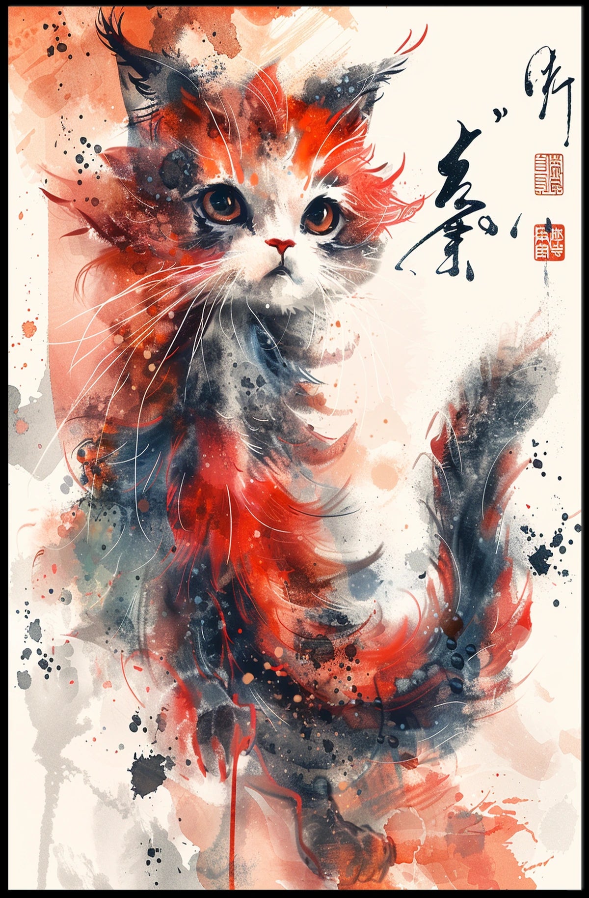 Whimsical Watercolor Cat Poster