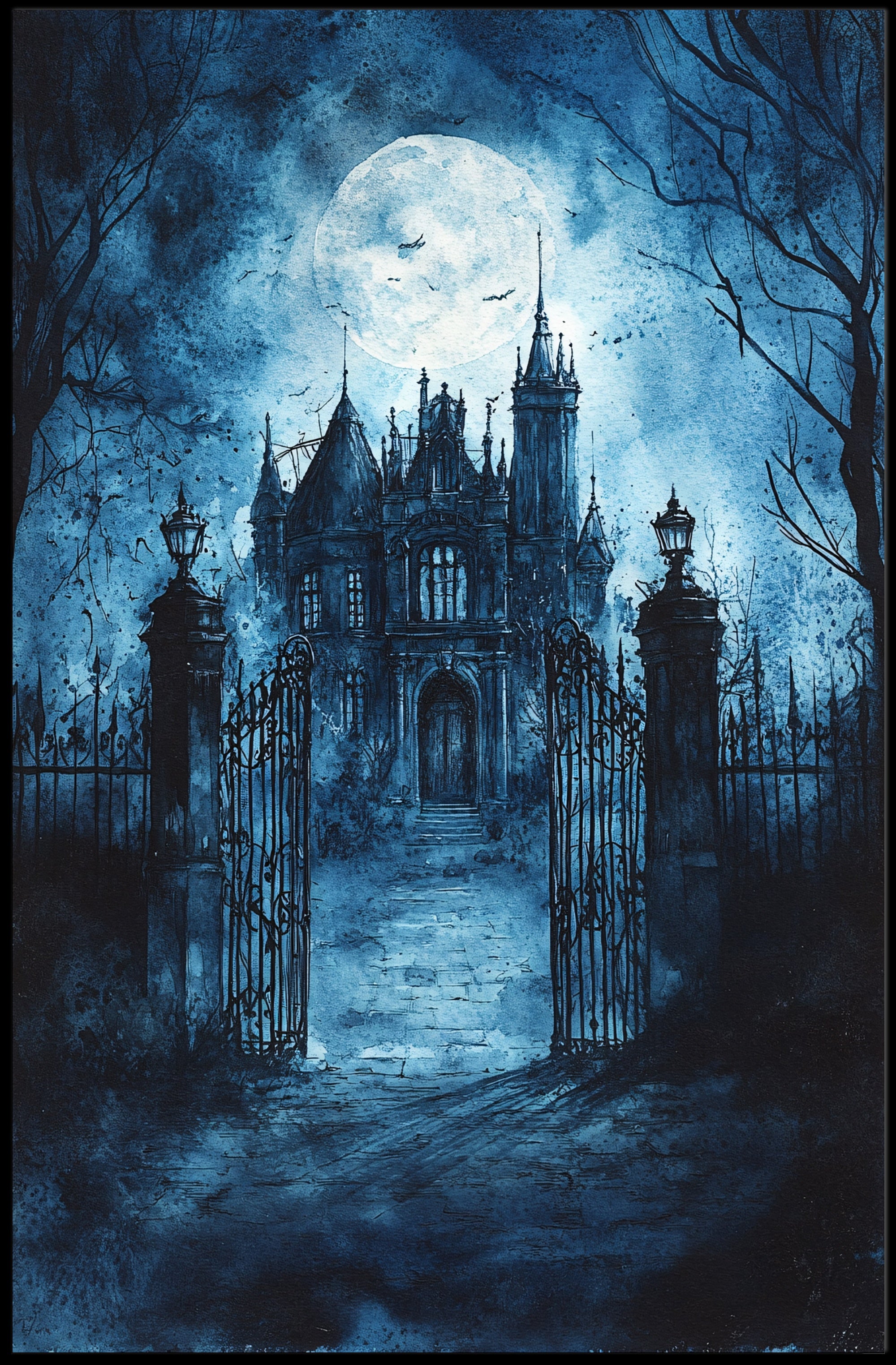 Haunted Manor Under The Moonlight Poster