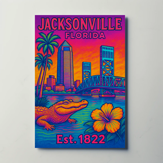 Jacksonville Florida Skyline Gator Est 1822 Vintage Travel Poster