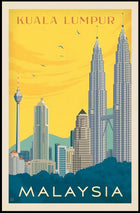 Kuala Lumpur Landmarks Vintage Travel Poster