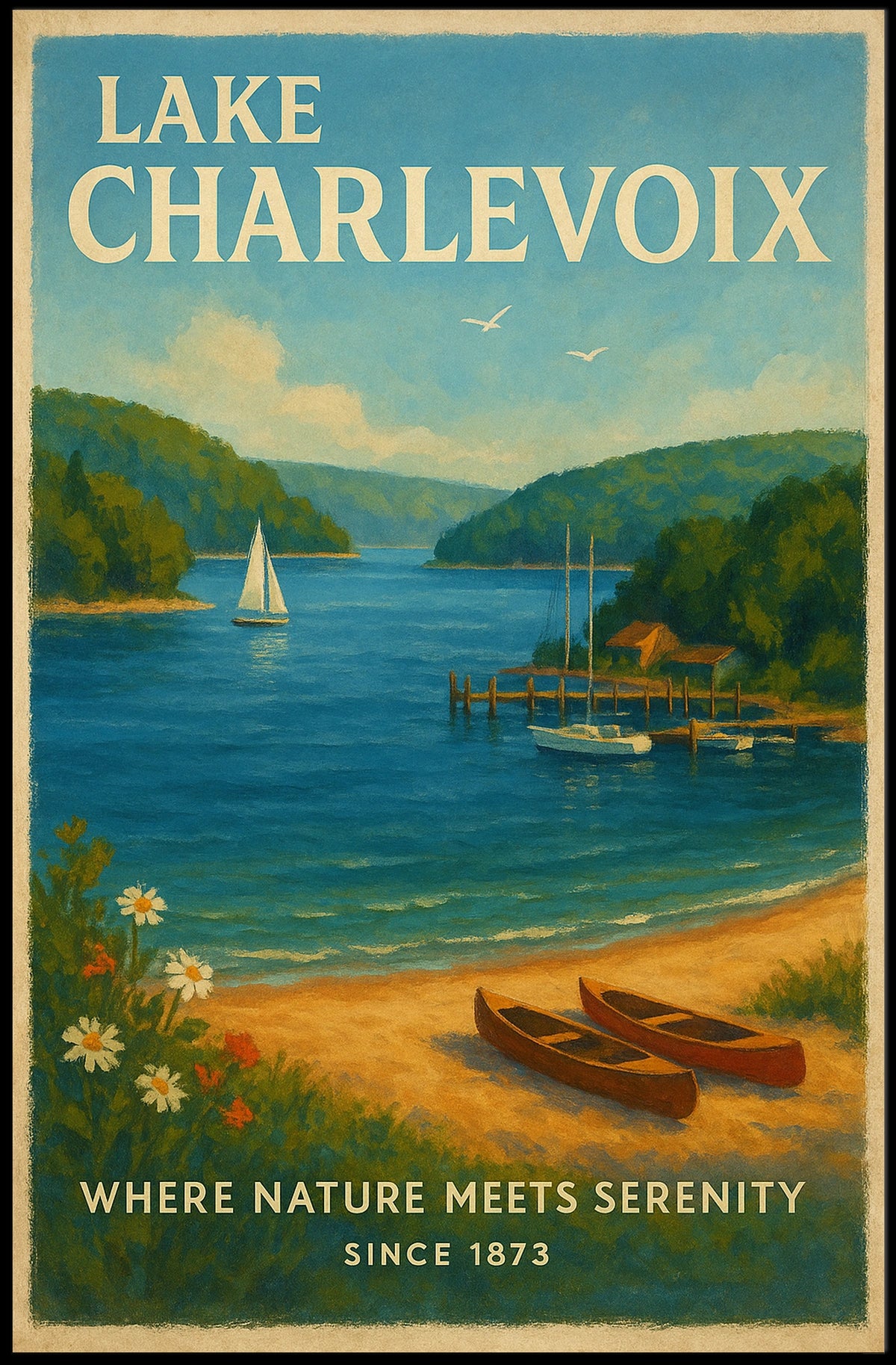 Lake Charlevoix Escape: Vintage Travel Poster